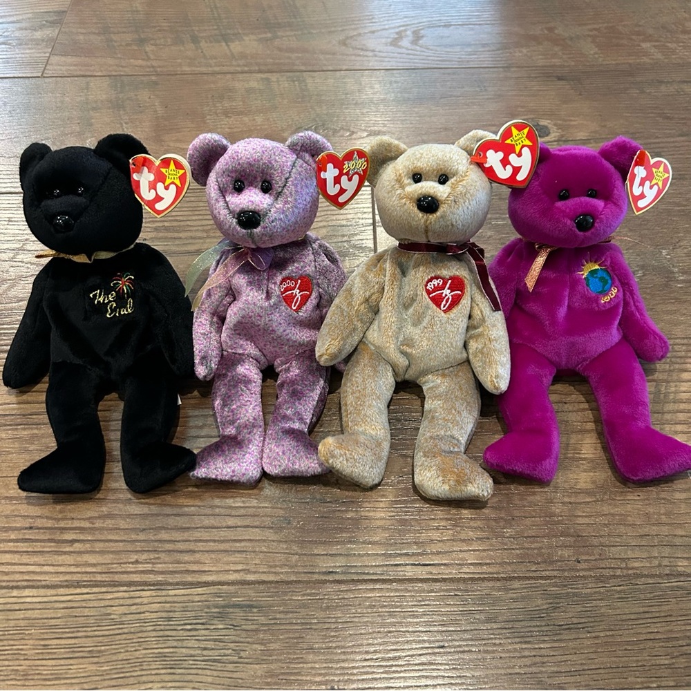 Lot of 4 Ty Beanie Babies 1999, 2000, Millennium & The End